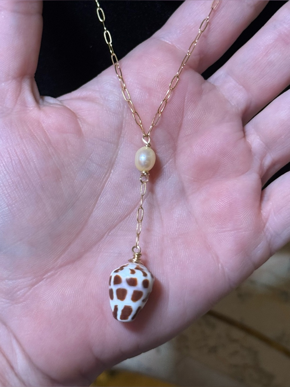 18k Gold with Saltwater Pearl, Hawaiian Hebrew Cone shell Necklace- handmade - Picture 7 of 7